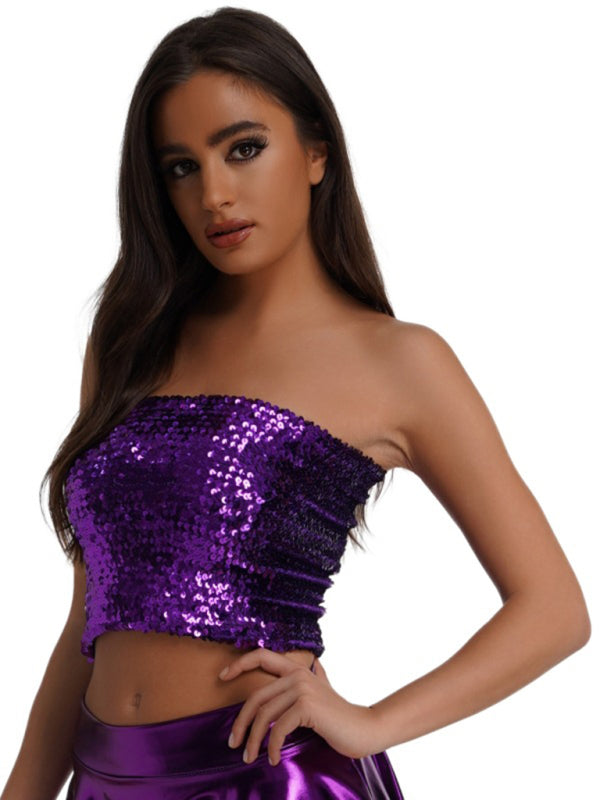 Women's sequin inner performance wear high elastic bandeau top