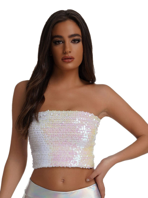 Women's sequin inner performance wear high elastic bandeau top