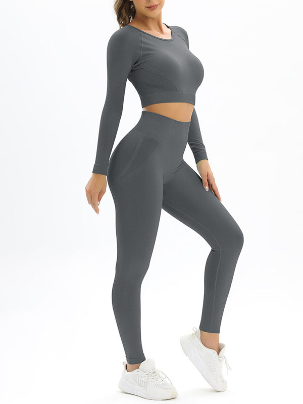 Women's seamless body-fitting beautiful back high elastic long-sleeved sports two-piece suit