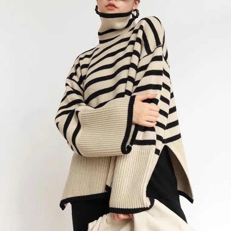 Women's high-end striped loose outer sweater